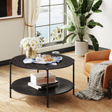 WLIVE Round Coffee Table for Living Room, 32.6" Small Coffee Table with Open Storage Shelf, 2-Tier Industrial Circle Wood Center Table for Bedroom, Home Office, Charcoal Black WLIVE