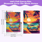 SENQAO Car Diamond Art Kits for Adults, 5D Coconut Tree Diamond Art Kits, Sunset Landscape Paint Round Full Drill DIY Diamond Art Kits for Home Wall Decor 11.8x15.7 inch SENQAO