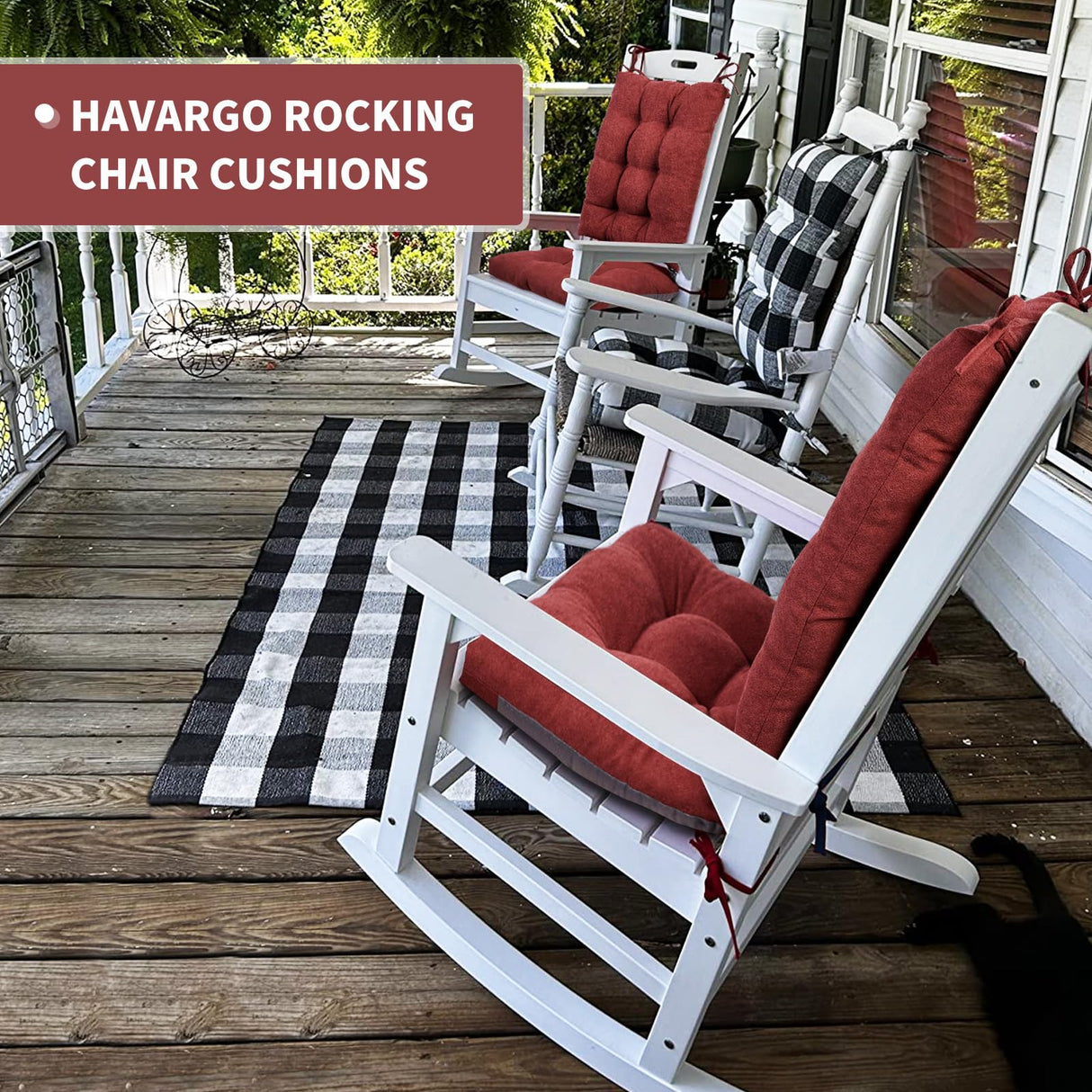 HAVARGO Rocking Chair Cushions Indoor High Back Wooden Rocker Adirondack Chair Cushions, Tufted Patio 1Pc Chair Pad Cushion and 1 Pc Back Cushion Wine Red HAVARGO