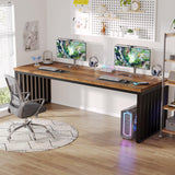 Tribesigns 78.74" Extra Long Computer Desk 2 Person Desk, Double Long Desk with Heavy Duty Metal Frame, Double Workstation Study Desk for Home Office, Brown (Without Chair) Tribesigns