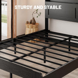 madeslves Wooden Bed Frame King Size with Storage Headboard, Rustic Platform Bedframe with LED Lights & Charging Station, Sturdy Metal Slats Support, Noise-Free, No Box Spring Needed, Black madeslves