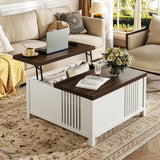 knoworld Farmhouse Lift Top Coffee Table with Storage, 35" Square Large Coffee Table with Hidden Compartment, Rustic Wood Center Table for Living Room, White knoworld