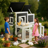 XiliqingEco Outdoor Chicken coops for 2-4 Chickens Wooden with Waterproof Asphalt Roof, Ramp, and Multiple Doors Openable Top Pull-Out Tray Suitable for Outdoor Backyard (Black and White) XiliqingEco