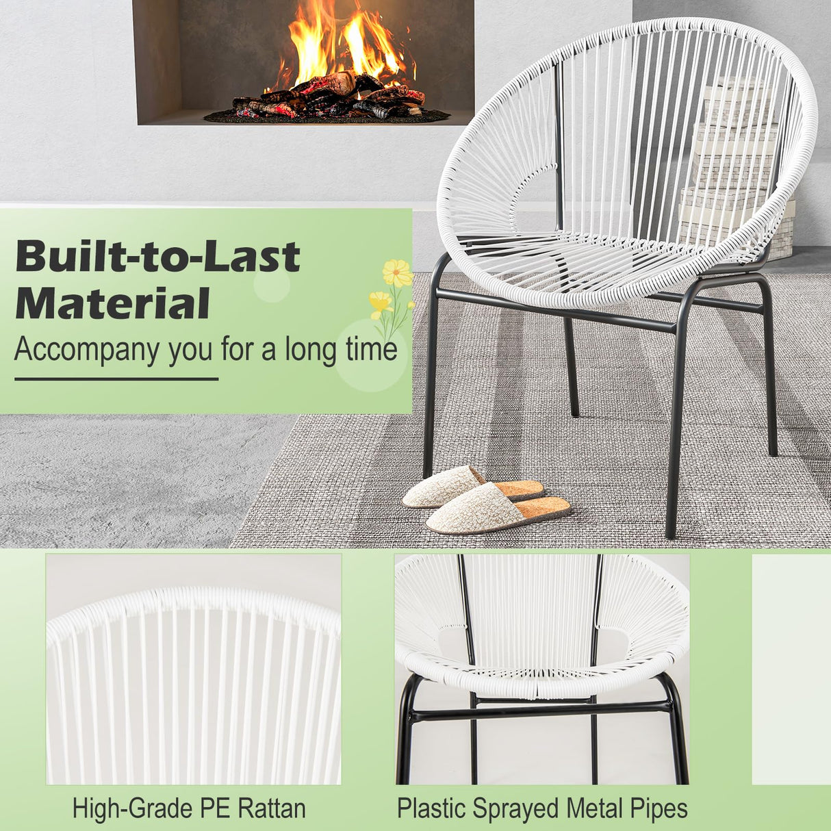 Tangkula 3 Piece Outdoor Patio Furniture Set, Acapulco Chair Set w/Plastic Rope, Tempered Glass Table, All Weather Patio Bistro Set for Patio, Lawn, Garden, Backyard Tangkula