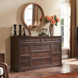 IFGET Farmhouse 9 Drawers Dresser for Bedroom, 60" Wide Wood Rustic Chest of Drawers, Large Storage Dressers Organizer for Bedroom, Living Room, Hallway, Dining Room-Brown IFGET