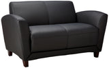 Lorell Accession Reception Loveseat, 55" x 22" x 31.25", Black Bonded Leather with Mahogany Legs Lorell