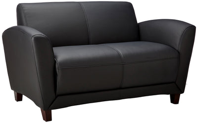 Lorell Accession Reception Loveseat, 55" x 22" x 31.25", Black Bonded Leather with Mahogany Legs