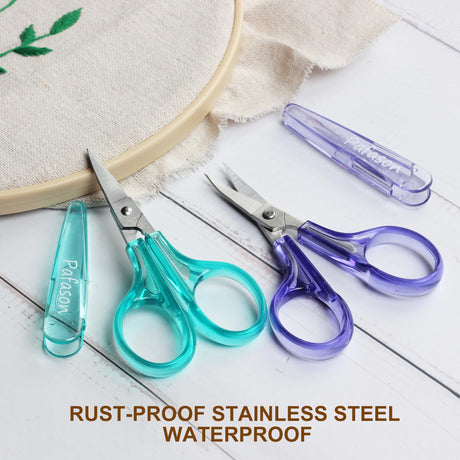 PAFASON Sharpest & Precise Stainless Steel Curved Straight Thread Yarn Fabric Cutting Scissor with Safety Cap & TSA Complied Ideal for Embroidery Quilting Sewing Knitting Crafting Cross Stitch Crochet Pafason