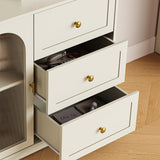 RoyalCraft Makeup Vanity Desk, Extendable Corner Vanity Makeup Table with 3 Drawers & 1 Door, Modern Dressing Table for Bedroom, Cream White Makeup Vanity Without Mirror RoyalCraft