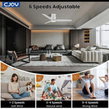 CJOY Ceiling Fan with Lights, 48 Inch Low Profile Ceiling Fans with Light and Remote, Reversible DC, Flush Mount, 3CCT，Dimmable, Modern Indoor/Outdoor Design for Bedroom, Living Room, Patio, Kitchen CJOY