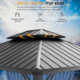 RTDTD 12’x14’ Hardtop Gazebo Outdoor Aluminum Frame Permanent Gazebo Galvanized Steel Double Roof Pergola with Nettings and Curtains for Patio, Lawns,Backyard, Deck(Navy) RTDTD