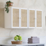 Furnaza Rattan Wall Cabinets Set - Kitchen Wall Mounted Storage Cabinets with 2 Paper Rattan Doors and Shlelf Adjustable in Laundry or Bathroom Over The Toilet,One Set of 2 Pcs, in White Furnaza