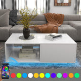 COSVALVE Modern White LED Coffee Tables for Living Room with Drawer & 16-Color LED Lights, Rectangle Living Room Sofa Table with Ample Storage Space(23.6" D x 43.3" W x 15.7" H) COSVALVE