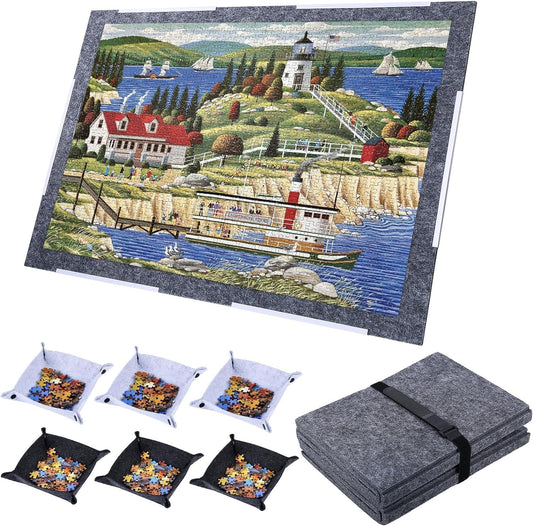 Jigsaw Puzzle Board,Folding Jigsaw Puzzle Mat,Large Puzzle Board with 6 Sorting Trays, Portable Puzzle Board Puzzle Pad for Adults and Kids (2000PCS) - WoodArtSupply