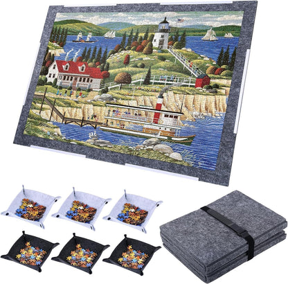 Jigsaw Puzzle Board,Folding Jigsaw Puzzle Mat,Large Puzzle Board with 6 Sorting Trays, Portable Puzzle Board Puzzle Pad for Adults and Kids (1500PCS)