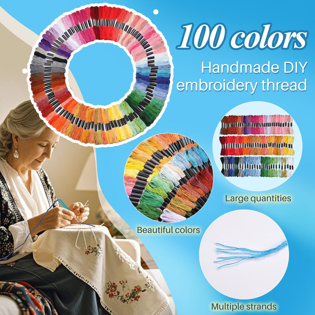 JUPEAN Punch Needle Embroidery Kits, 156 Pcs Punch Needle Tool, 110 Pcs Embroidery Thread and Hoops, Punch Needles Kit for Beginners JUPEAN