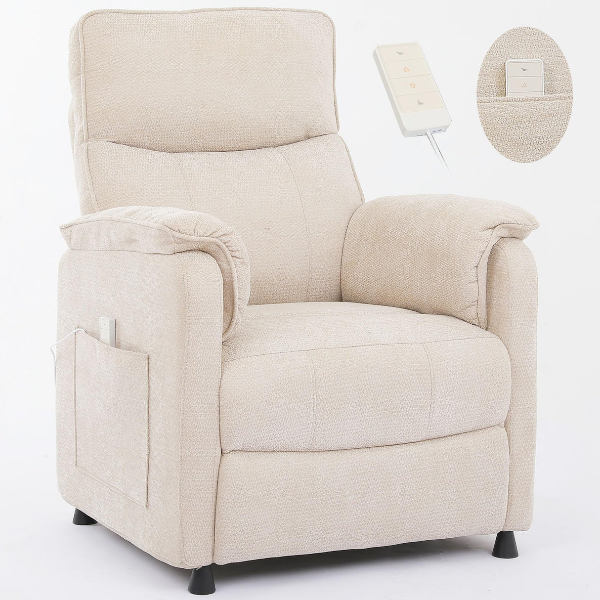 Electric Nursery Recliner Chair with Remote Control, Blue Power Recliner Chairs with Side Pockets. Small RecinerChairs for Adults, Mini Reclining Chair for Bedroom Living Room (Beige) HRVEOCEI