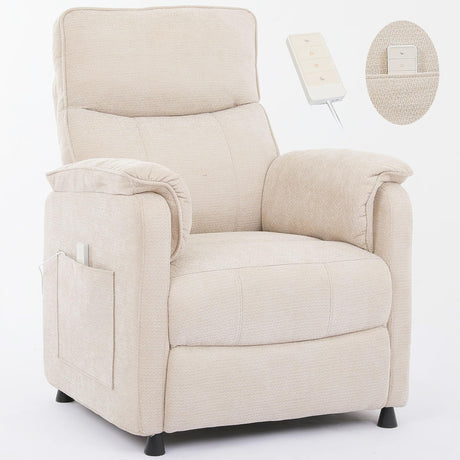 Electric Nursery Recliner Chair with Remote Control, Blue Power Recliner Chairs with Side Pockets. Small RecinerChairs for Adults, Mini Reclining Chair for Bedroom Living Room (Beige) HRVEOCEI