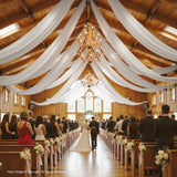 PartyVillage 20ftx40ft White Ceiling Curtain for Wedding Parties – 4 Panels Wrinkle-Free 40 FT Long Tent Draping Curtains for Wedding, Birthday & Theme Parties, 40ft Height with Rod Pocket Party Village