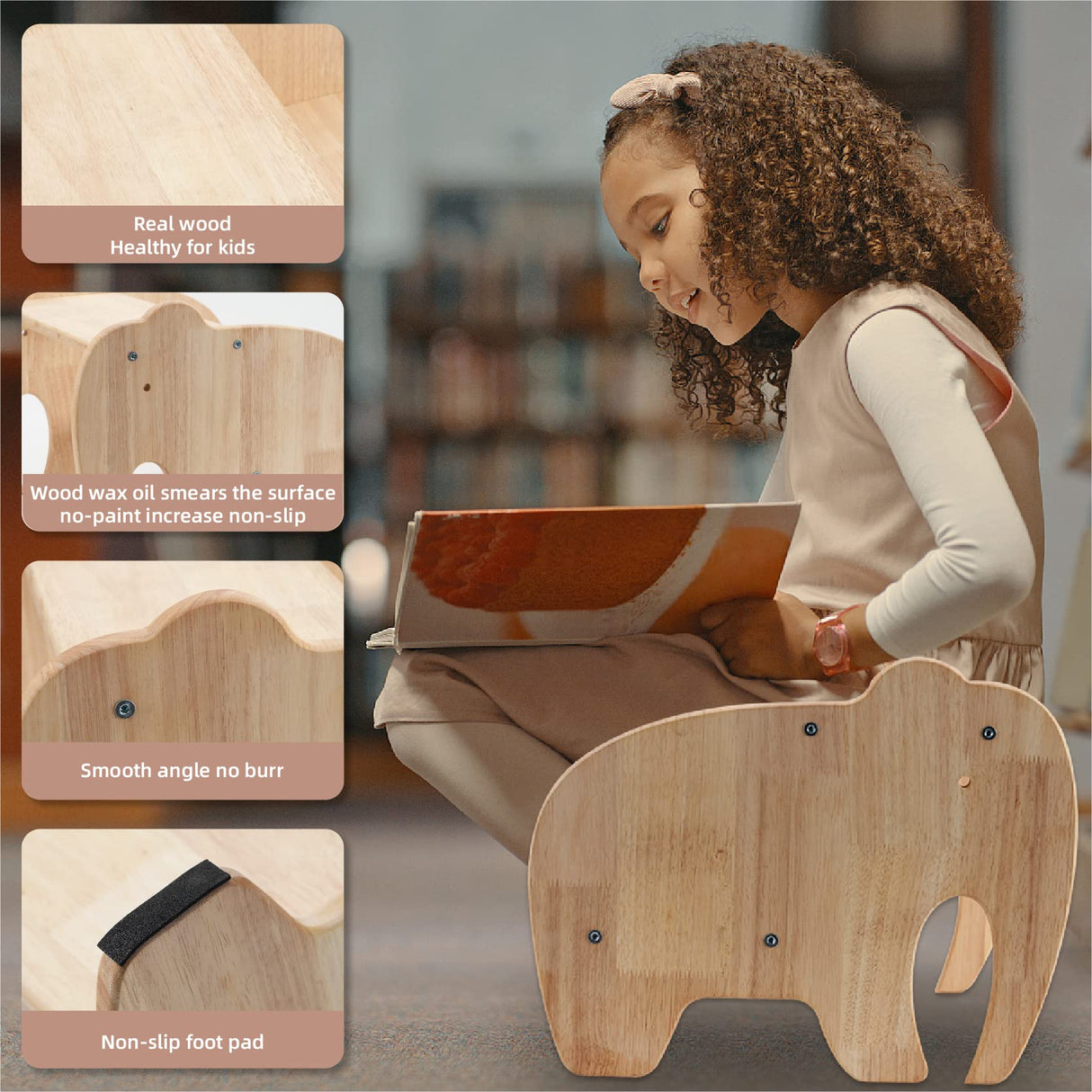 DyPinYise Wooden Step Stool for Kids, Toddler Step Stool of Elephant Shape Two Step Children's Stool for Bathroom Sink, Kitchen, Bedroom, Potty Training DyPinYise