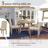 Merax 5-Piece Farmhouse Dining Furniture Set, Wooden Round Extendable Table, and 4 Upholstered Chairs, Natural Wood Wash Merax
