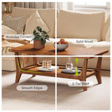 LITTLE TREE Solid Wood Coffee Table, 47-Inch Living Room Center Table with Shelf, 2-Tier, Smooth Corners, Child-Friendly, Easy Assembly, Brown LITTLE TREE