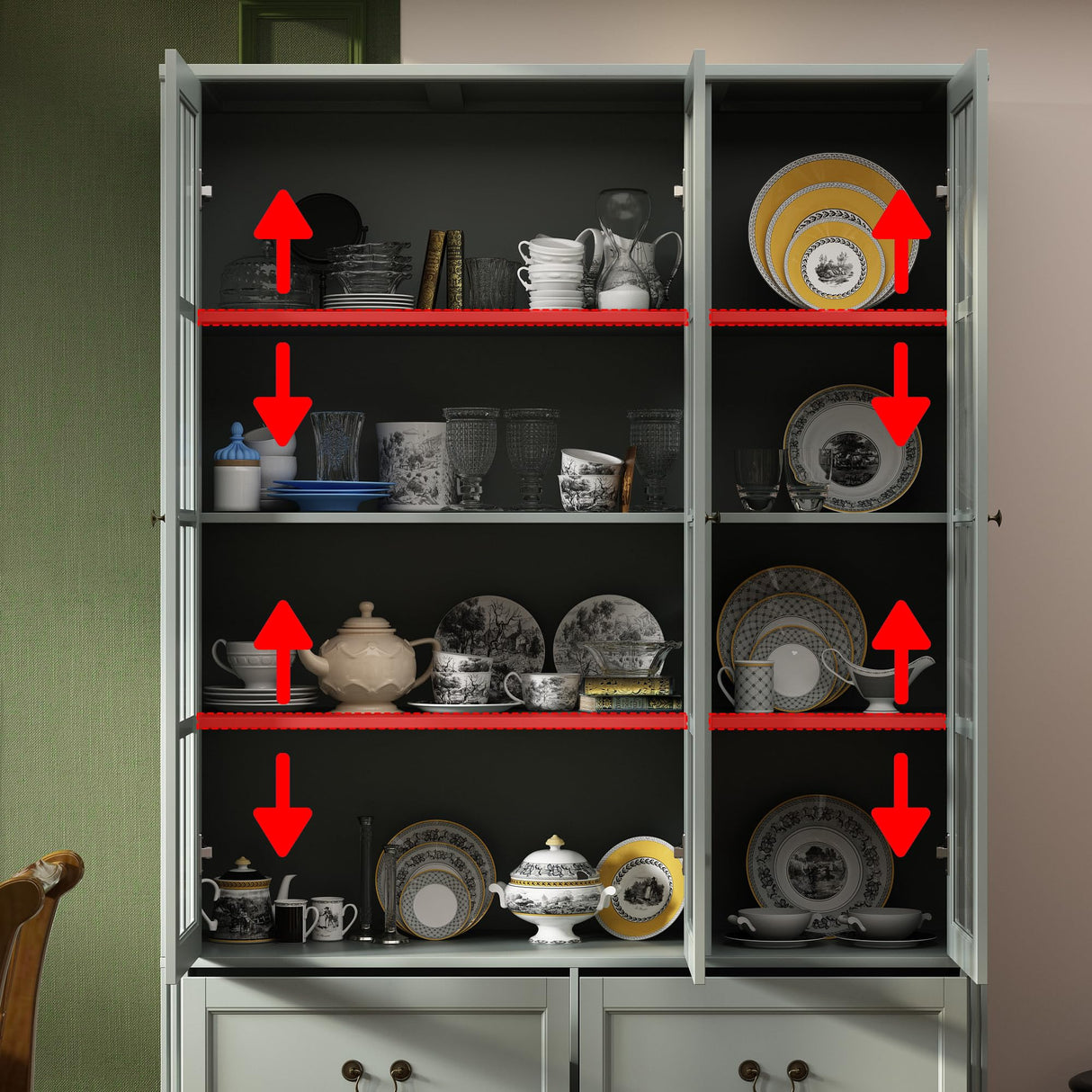 Homsee 78.7" H Bookcase Bookshelf with 8-Tier Shelves, 4 Drawers & 3 Glass Doors, Wooden Display Storage Cabinet for Home Office, Living Room, Green Grey Homsee