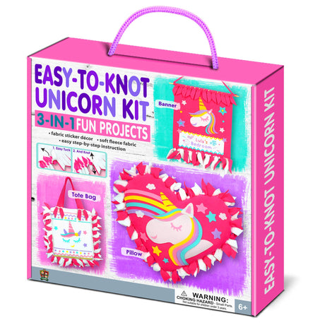 C.S. Kids Easy-to-Knot Unicorn Themed 3 in 1 DIY Kit | Fun DIY Arts and Craft Gifts Make Your Own for Kids | Educational Guides to Create Knotted Tote Bag, Pillow and Banner C.S.KIDS