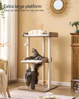 FourFurPets 43.7" Cat Tree, Modern Cat Tree Tower, Cat Tower for Indoor Cats Large Adult, Cat Condo with Scratching Post, Large Perch and Removable Pads, Greige FourFurPets