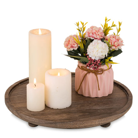 Hanobe Wood Risers for Decor: Rustic Round Wooden Pedestal Stand Tray for Display Farmhouse Table Decorative Risers for Dessert Candle Cake Plant, Brown 11" Hanobe