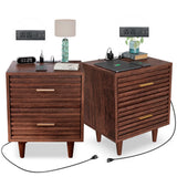 Night Stand with Charging Station Set of 2, Side Table with 2 Drawers, Mid Century Modern End Table with Storage, Wood Bedside Table with USB Ports and Outlets, Nightstand for Bedroom, Brown 2PCS Alohappy