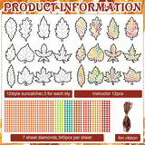 WinnerWhy 36 Sets Maple Diamond Painting Ornaments DIY Gem Window Art Sun Catcher Kits Gemstone Diamond Art Craft and Crafts with Ropes for Holiday Party Decor WinnerWhy