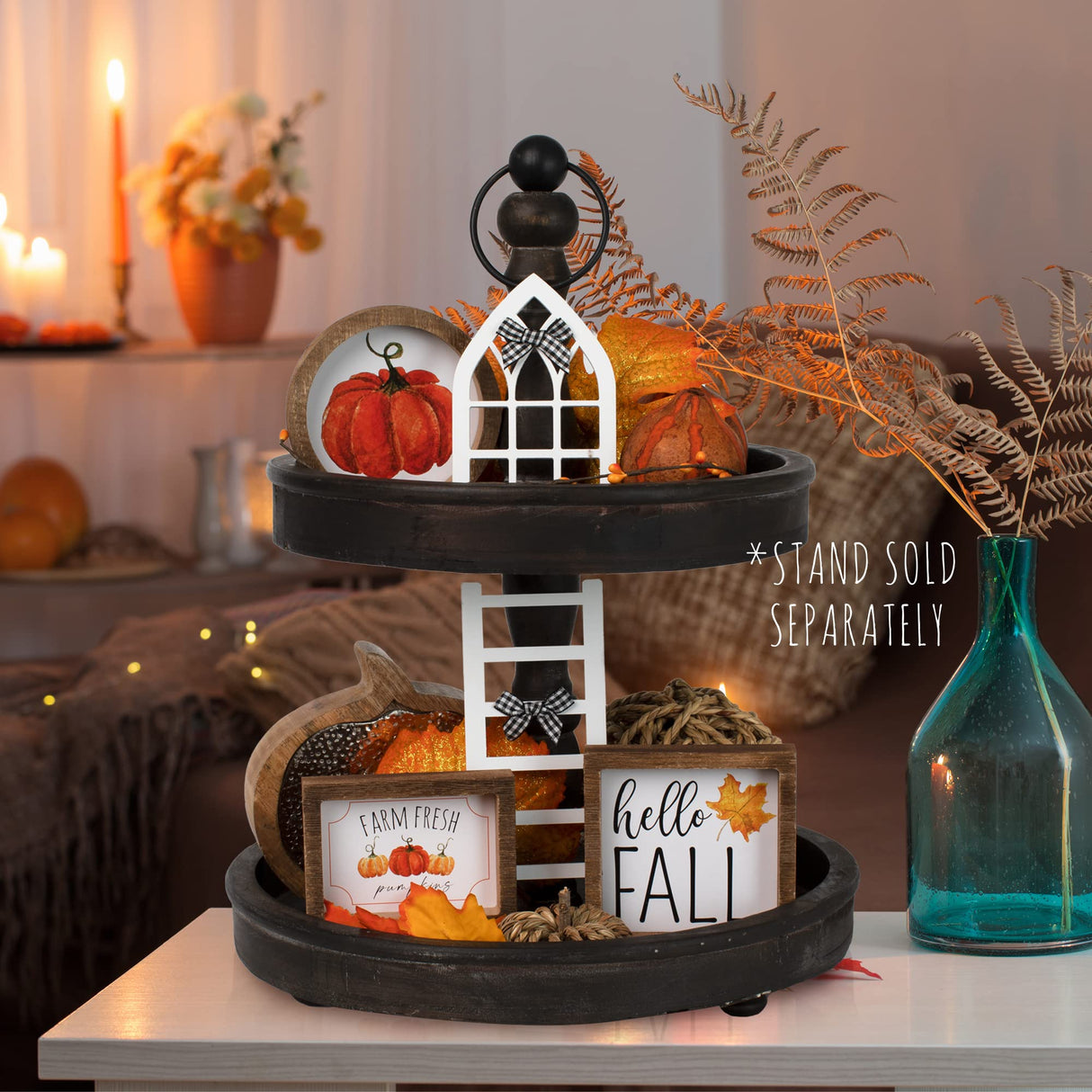 The Ultimate Farmhouse Fall Tiered Tray Decor Set - Beautiful Year Round Seasonal & Halloween Holiday Decoration Bundle - The Perfect Christmas Centerpiece Design for Home & Kitchen Decor KIBAGA