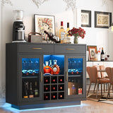 knoworld Wine Bar Cabinet with LED Lights, Coffee Bar Cabinet with Wine and Glass Rack, Black Bar Cabinet Liquor Cabinet, Kitchen Buffet Sideboard with Storage for Living Room, Dining Room knoworld