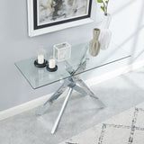 Modern Style Console Table Narrow Sofa Table with Tempered Glass Top and Metal Tubular Legs, 45" Lx18 Wx30 H, Silver Edwin's Choice