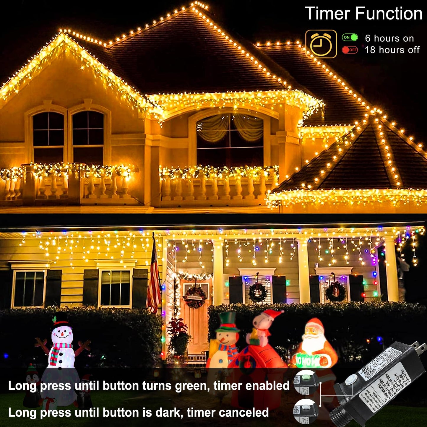 Warm White Christmas Lights Outdoor, 66ft 640 LED Icicle Lights for Outside House with Connectable Clear Wire 8 Modes Timer, Plug in Waterproof for Home Holiday Eaves Yard Party Room Indoor Decoration