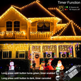 Warm White Christmas Lights Outdoor, 66ft 640 LED Icicle Lights for Outside House with Connectable Clear Wire 8 Modes Timer, Plug in Waterproof for Home Holiday Eaves Yard Party Room Indoor Decoration Nielfoi