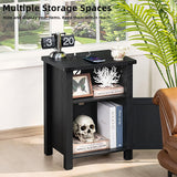 Joaxswe Night Stand, 18 Inch Farmhouse Nightstand with with Charging Station and USB Port, Rustic Couch End Table with Magnetic Door, Wood Bed Side Tables for Bedroom, Home, Black Joaxswe