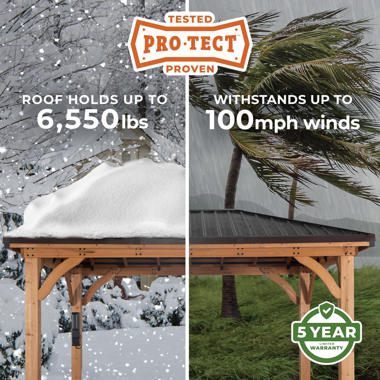 Backyard Discovery Barrington 12 ft. x 10 ft. Hip Roof Cedar Wood Gazebo Pavilion, Shade, Rain, Hard Top Steel Metal Roof, All Weather Protected, Wind Resistant up to 100 mph, Holds up to 6450 lbs Backyard Discovery