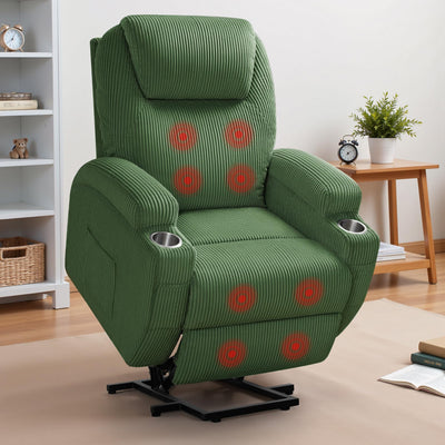 Flamaker Power Lift Recliner Chair Electric Lift Recliner for Elderly Power Lift Recliner Chair with Cup Holders Side Pockets for Living Room (Corduroy, Green)
