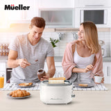 MÜELLERHOME Retro Toaster 2 Slice, 7 Browning Levels, 3 Functions (Reheat, Defrost, Cancel), Removable Crumb Tray, Under Base Cord Storage, White Toaster Kitchen Appliances MÜELLERHOME