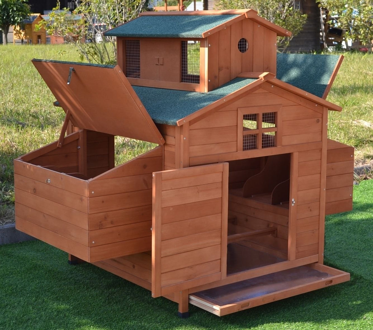 Omitree Deluxe Large Wood Chicken Coop Backyard Hen House 6-10 Chickens with 6 Nesting Box Omitree