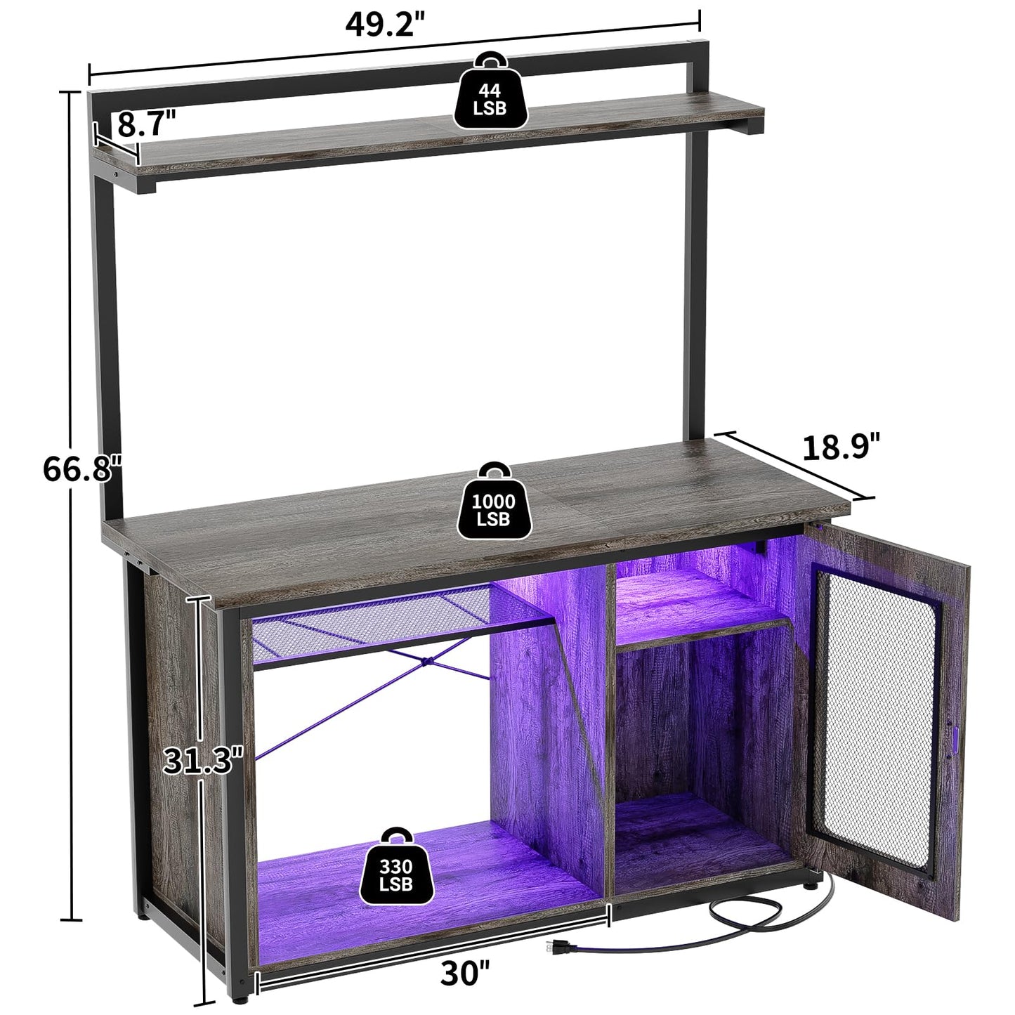 Unikito 55-75 Gallon Fish Tank Stand with Power Outlets & LED Light, Heavy Duty Aquarium Stand with Reversible Cabinet for Fish Tank Accessories Storage, Reptile Tank Stand Terrarium Stand, Black Oak