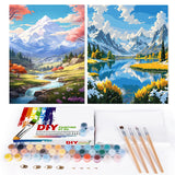 EFOTIML Paint by Numbers Kit for Adults Beginners & Kids Ages 8-12,2 Pack 16x20 inches Canvas for Painting Kits for Adults in Colorful Box(Without Frame)-Snow Mountain and Lake(2PCS) EFOTIML