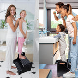 Acacia 2-Step Stool for Kid, Toddler Wood Step Ladder with 2 Handles, Safe Non-Slip Bottom, Rounded Corners, Supports up to 300 lbs, Perfect for Bathroom Bedroom (Black) Demigo