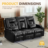 URRED Wall Hugger Power Recliner Sofa, RV Double Reclining 3-Seater Couch for Living Room with LED Lights, USB Ports, Cup Holders and Side Pockets, Outlets, Drawer, Faux Leather – Black URRED