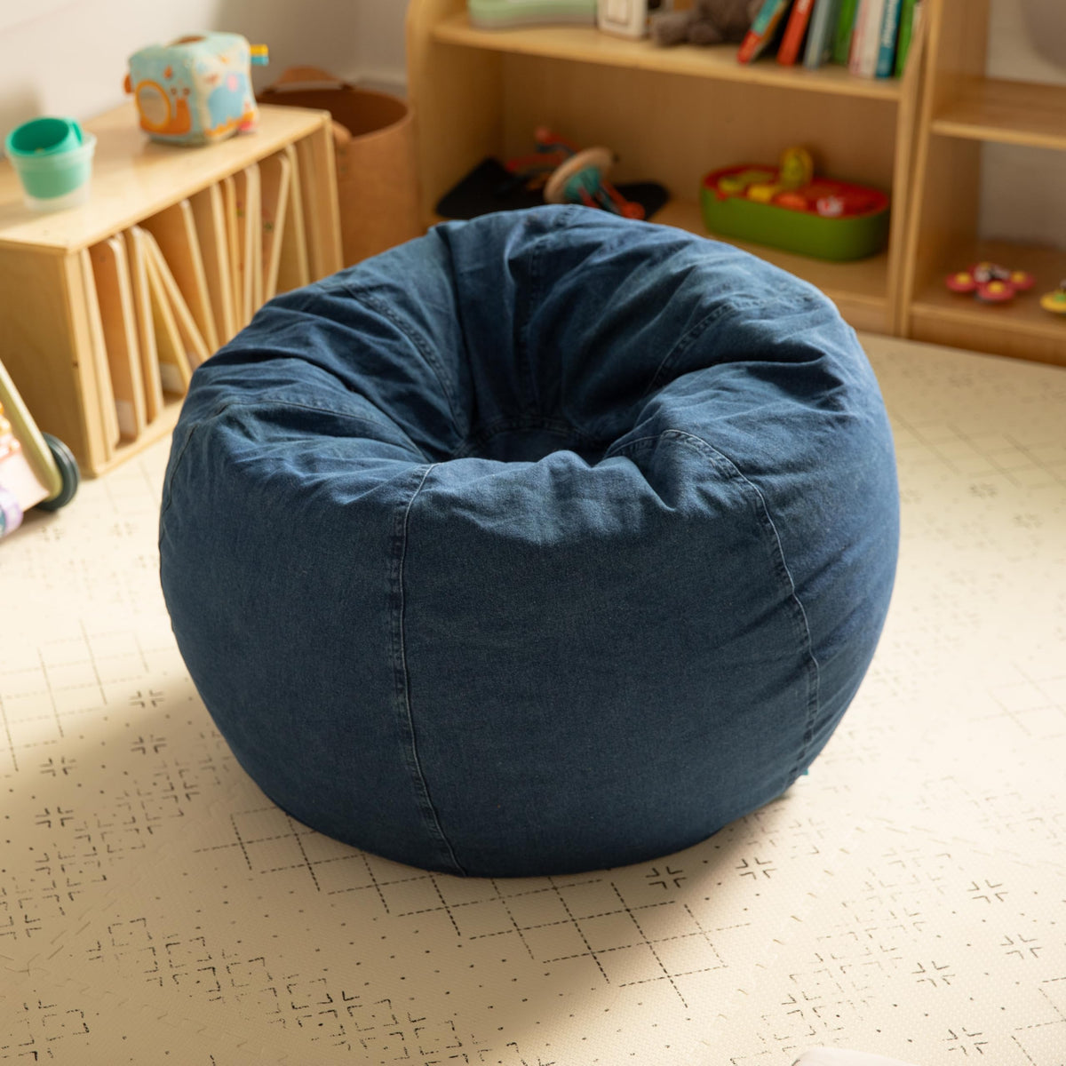 Flash Furniture Dillon Small Bean Bag Chair for Kids and Teens, Foam-Filled Beanbag Chair with Machine Washable Cover, Denim Flash Furniture