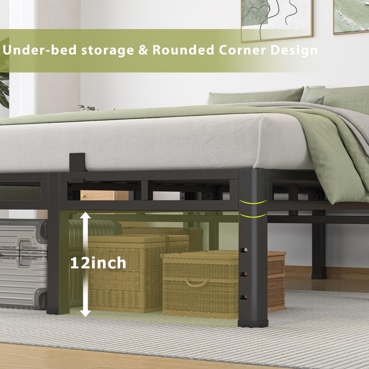 NKZ King Size Bed Frame 16 Inch, Metal Bed Frame & Box Spring 2 in 1 Platform with Round Corner Legs, 4000lbs Weight Capacity Reinforced Metal Frame, Headboard Hole, Noise-Free, Easy Assembly NKZ