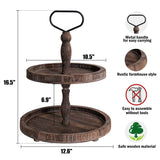 Mustry Rustic Wooden 2 Tiered Tray, Round Farmhouse Kitchen Table Decor Serving Tier Tray, Food Fruits Cupcake Display Coffee Bar Home Party Seasonal Decorations (Brown) mustry