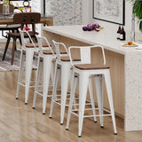 Yongchuang 24 inch Barstools Set of 4 Counter Height Bar Stools Farmhouse Kitchen Metal Bar Chairs with Wood Seat Low Back Cream White Yongchuang